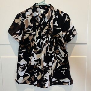 Dana Buchman Abstract Print Safari Short Sleeve Button Up Shirt‎ Women's Large